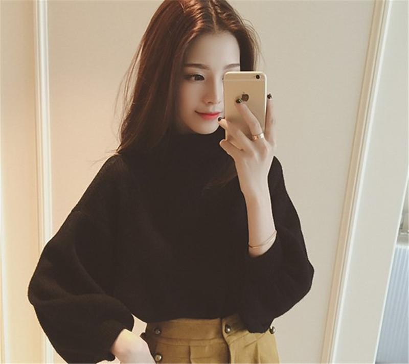 Korean Half Turtleneck Bat Shirt Big Sweater