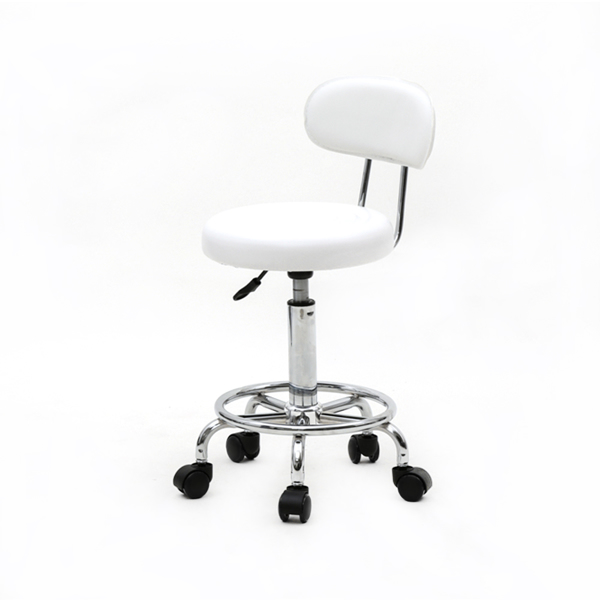 Round Shape Adjustable Salon Stool With Back And Line White
