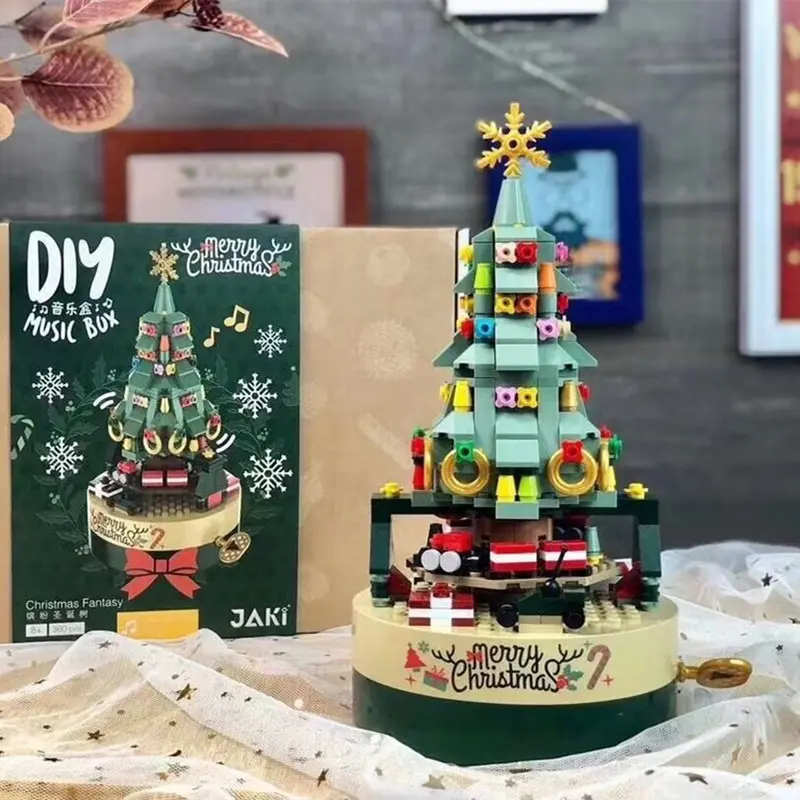 DIY Building Blocks Music Box Christmas Tree Model Desktop