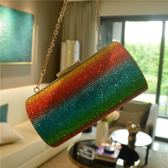 Rainbow Gradient Diamond Luxury Women Party Clutch Bag Purses and Handbags Evening Bag Ladies Shoulder Chain Bag Banquet Bag Rainbow - Shop at LoveMi