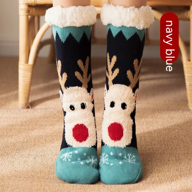 Berber Fleece Christmas Autumn And Winter Home Couple Room Socks Navy Blue - Shop at LoveMi