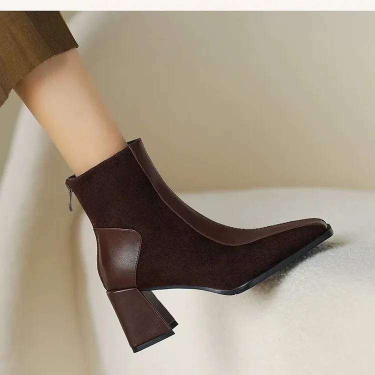 Womens Vintage Square Toe Block Heel Ankle