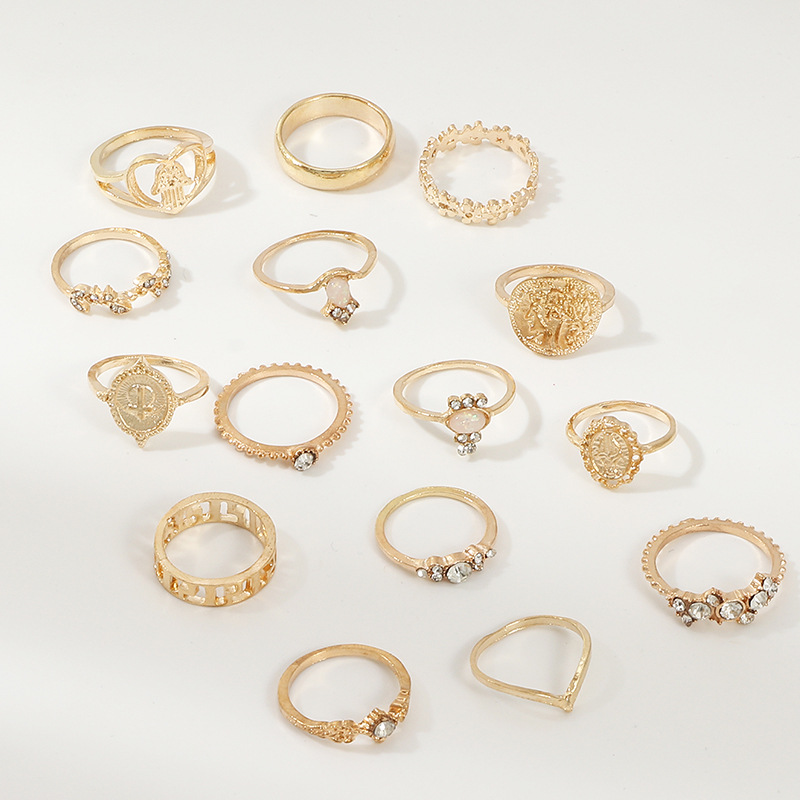 European And American Fashion Retro Love Branch Bergamot Joint Ring Set