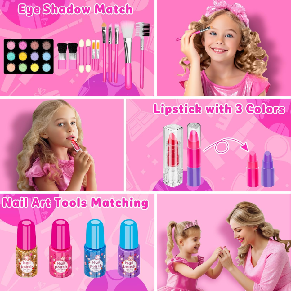 58Pcs Kids Makeup Toys Set, Washable Pretend Makeup Kit For Girls 3