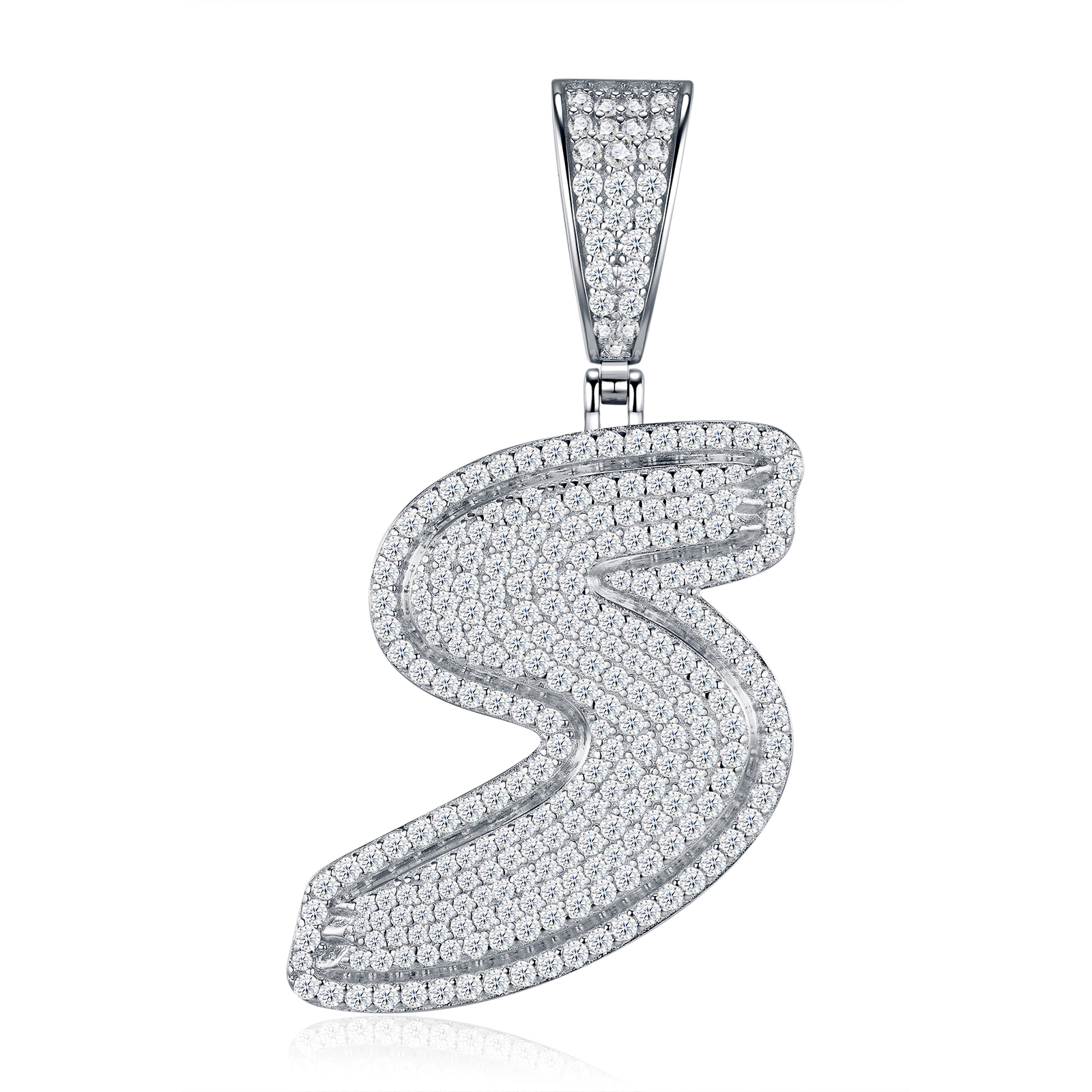 Fashion Shape 26 Letters -S Set With Top Moissanite Luxury Fashion Light Luxury Trend Jewelry Silver Necklace Pendant, S925 Silver Plated Platinum Material. - Image 1
