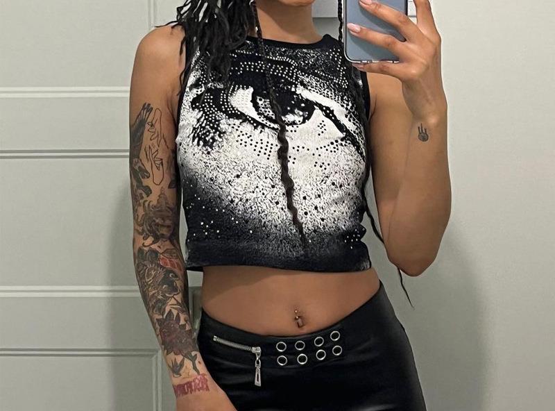 Women's New Spring Fashion Print Slim Round Neck Sleeveless Navel Revealing Vest