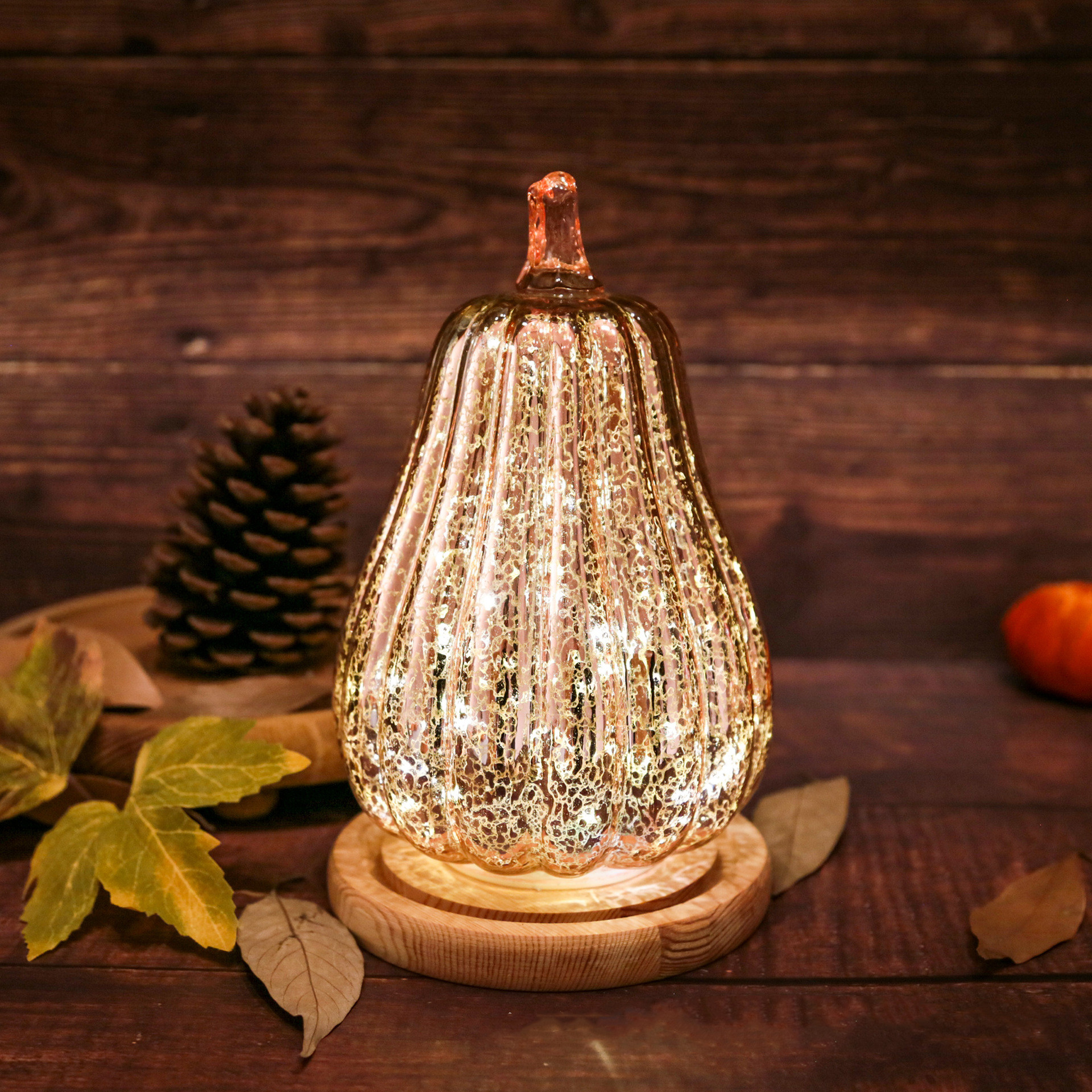 Halloween Decorative Glass Pumpkin Lantern (Rose