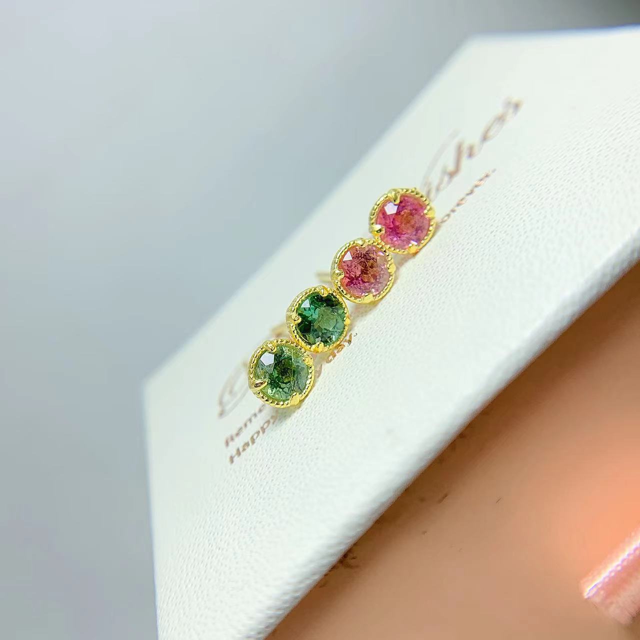 Natural Tourmaline Stud Earrings Candy Color 925 Silver Inlaid Ear Studs