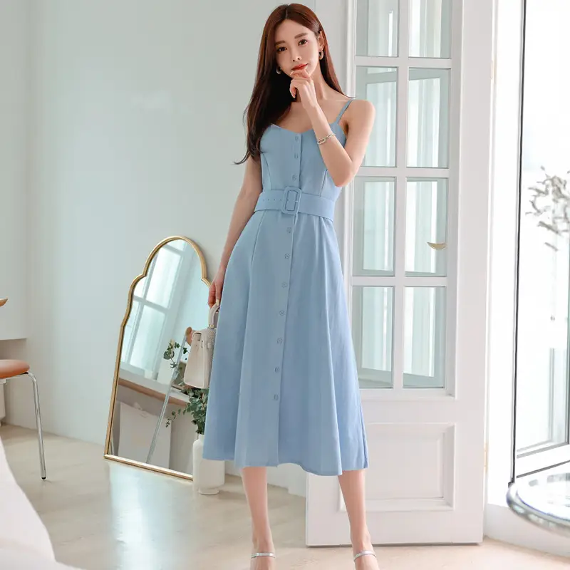 Slim-Fit Mid-Length Single-Breasted Denim A-Line Skirt