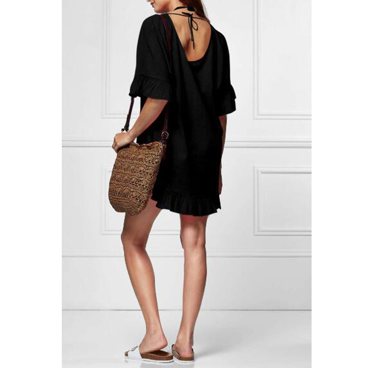 Solid Color Sun Protection Shirt Ruffled V-neck Bikini Loose Blouse