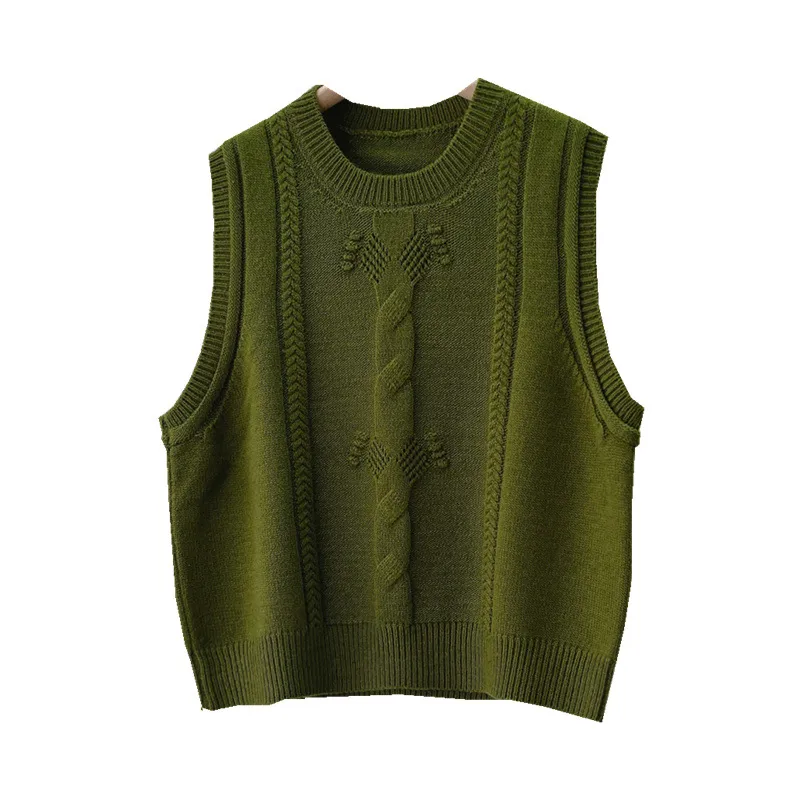 Vintage Green Crewneck Twist Shirt With Knit Women's Vest Folded Wear - Green