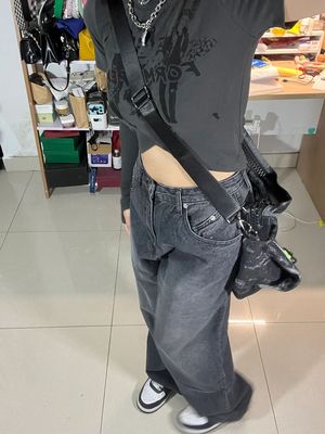 Black Jeans Women's High Waist Loose Straight Wide Leg Mopping Pants