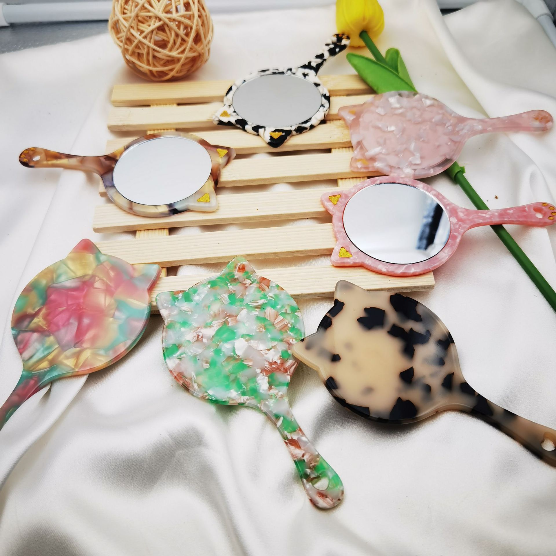Cat Ear Round Dressing Mirror Storage Fan High Clearness Makeup Mirror