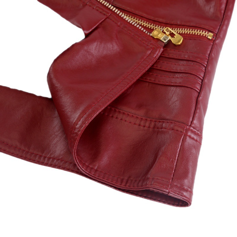 Middle-aged And Elderly Women's Leather Jacket Short Stand Collar Zipper Slim Fit