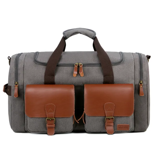 Retro Crazy Horse Leather Canvas Men's Portable Crossbody Gym Bag Grey - Shop at LoveMi