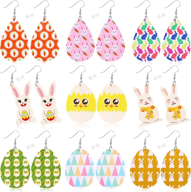 9 Pairs Easter Faux Leather Earrings For Women Lightweight Leaf Long Dangle Teardrop Earrings For Easter Egg Hunt Party Supplies Easter Dress Up ... - Shop at LoveMi