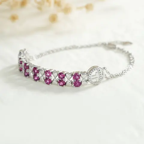 S925 Sterling Silver Purple Garnet Bracelet Women Fashion Zircon