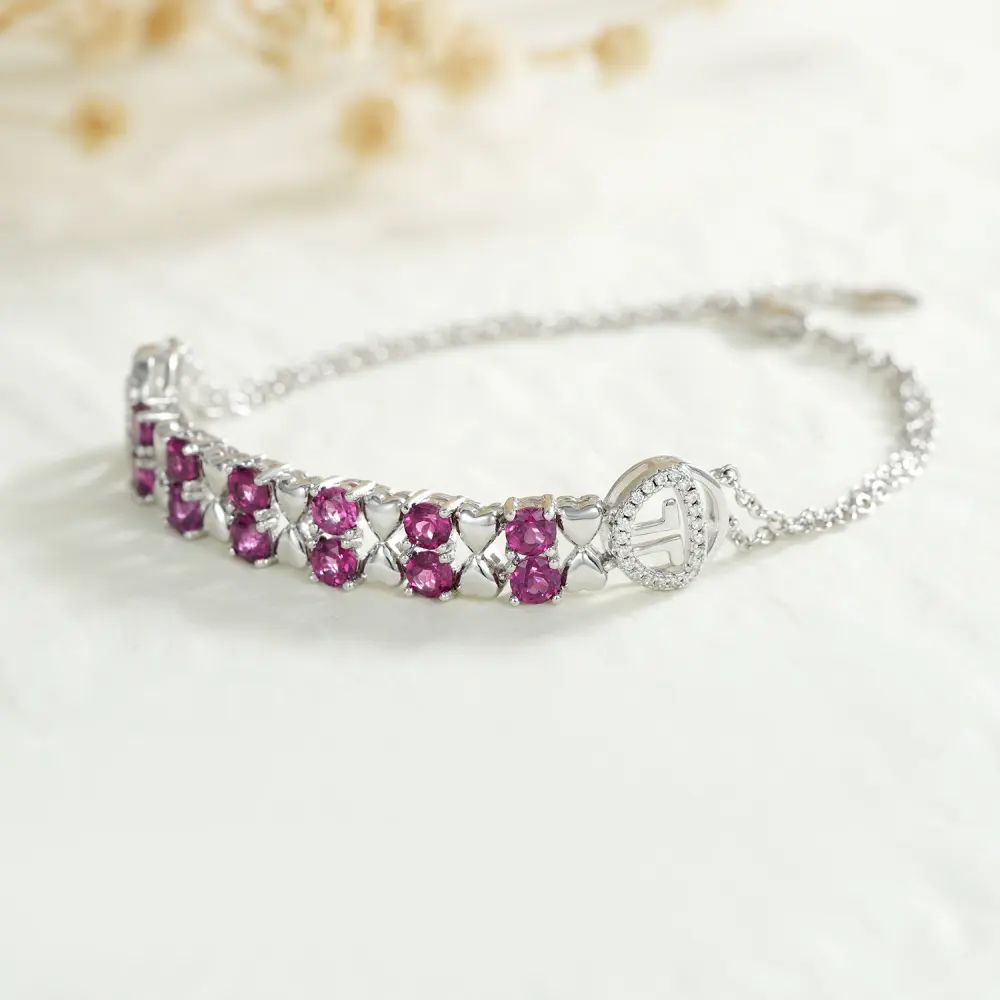 S925 Sterling Silver Purple Garnet Bracelet Women Fashion Zircon