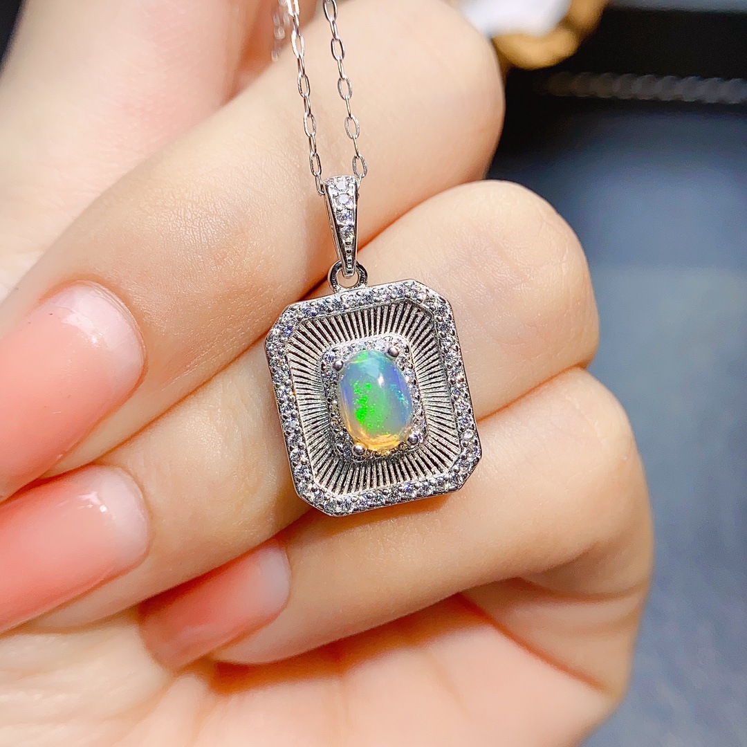 Title 5, S925 Silver Inlaid Natural Opal Pendant