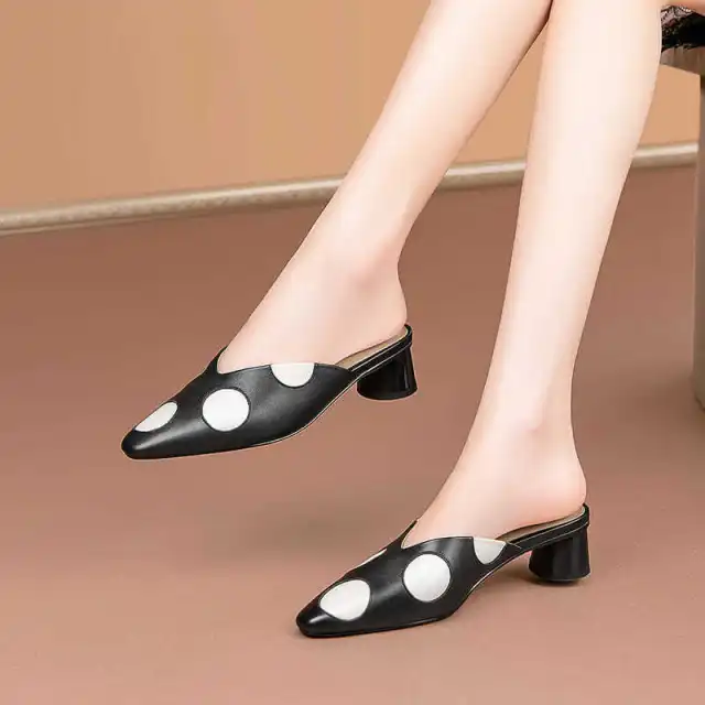 Square Head Half Drag Thick Heel Baotou Sandals For Women Black - Shop at LoveMi