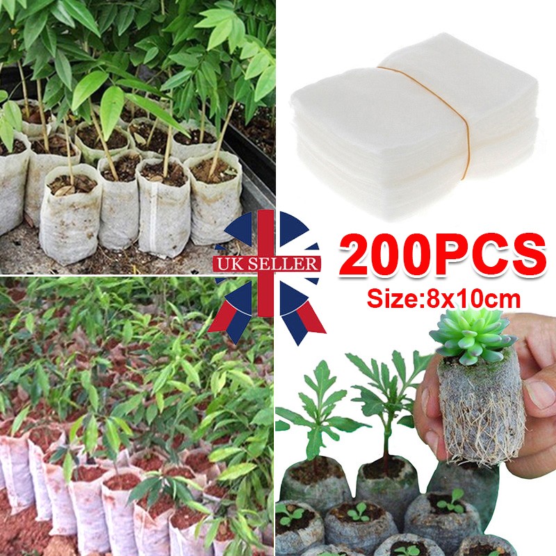200pcs Biodegradable Nursery Bag Non-woven Fabric Plant Grow Bags White UK — image 6