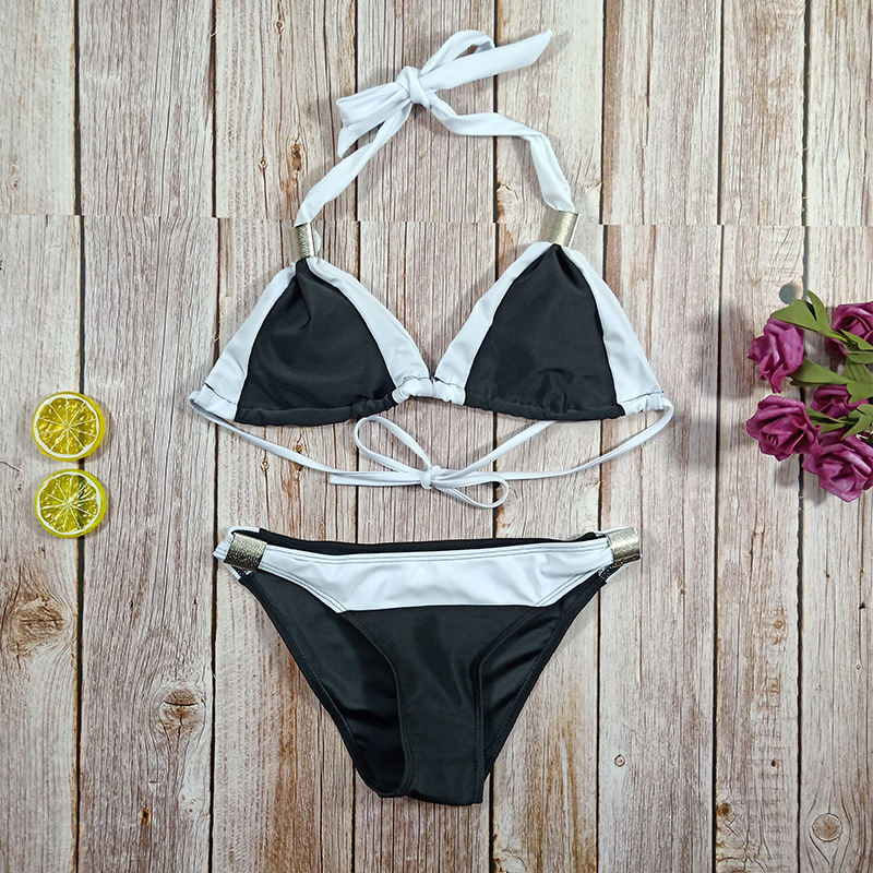 European And American Sexy Splicing Metal Decoration Two-piece Swimsuit - Image 2
