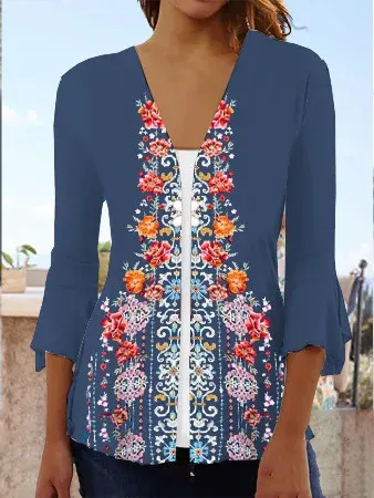 Printed Quarter Sleeved Cardigan Knit Color13 - Shop at LoveMi