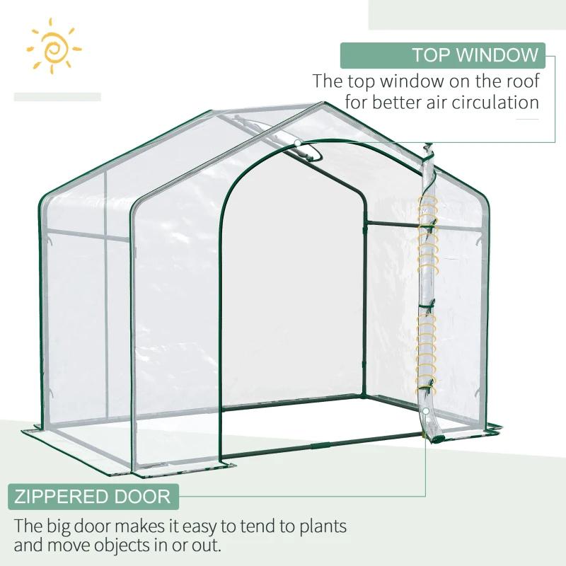 Portable Walk-in Greenhouse, Plastic Cover, Steel Frame Garden Hot House, Zipper Door, Top Vent For Flowers, Vegetables, Saplings, Tropical Plants, Clear