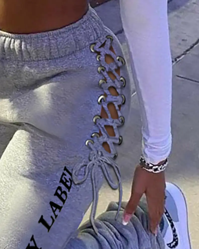 European And American Lace-up Print Trousers