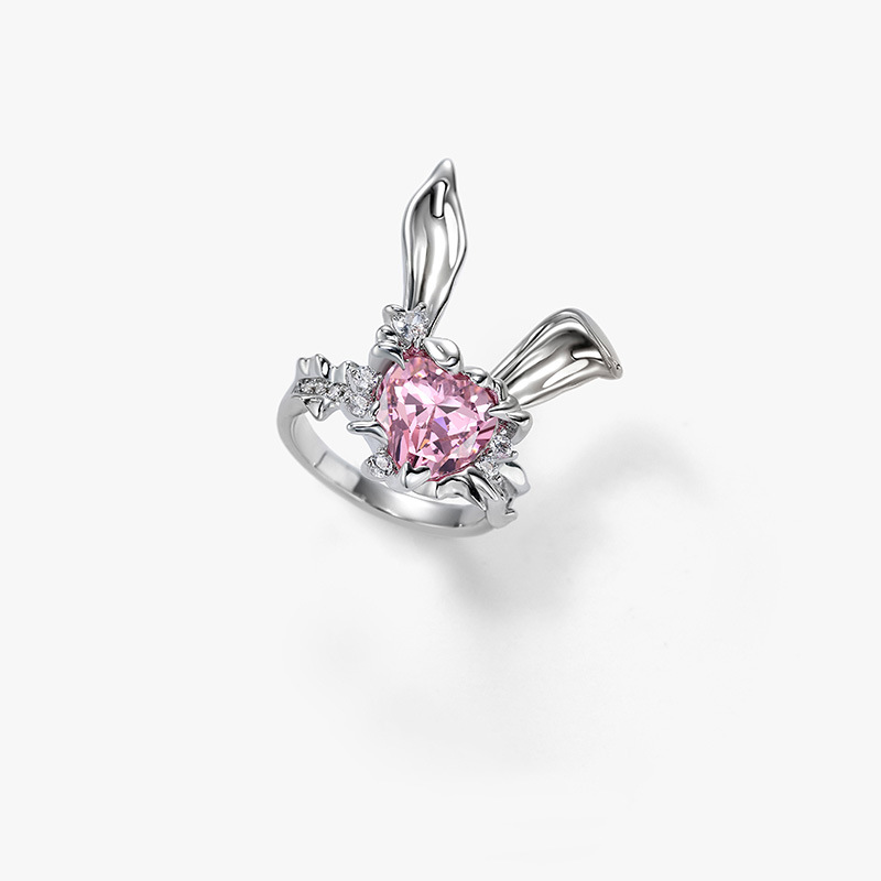 Playful Bunny Ears Heart Jewel Earrings