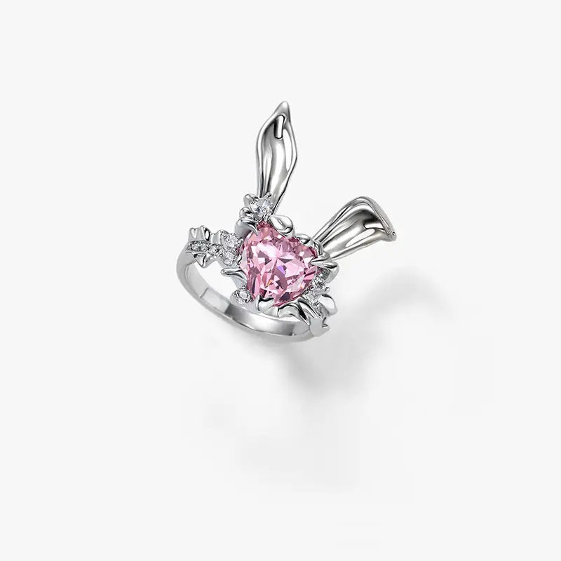 Playful Bunny Ears Heart Jewel Earrings