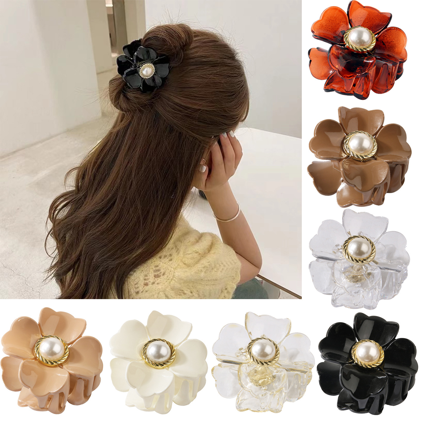 French Romantic Flower Clasp Pearl Hairpin Girl