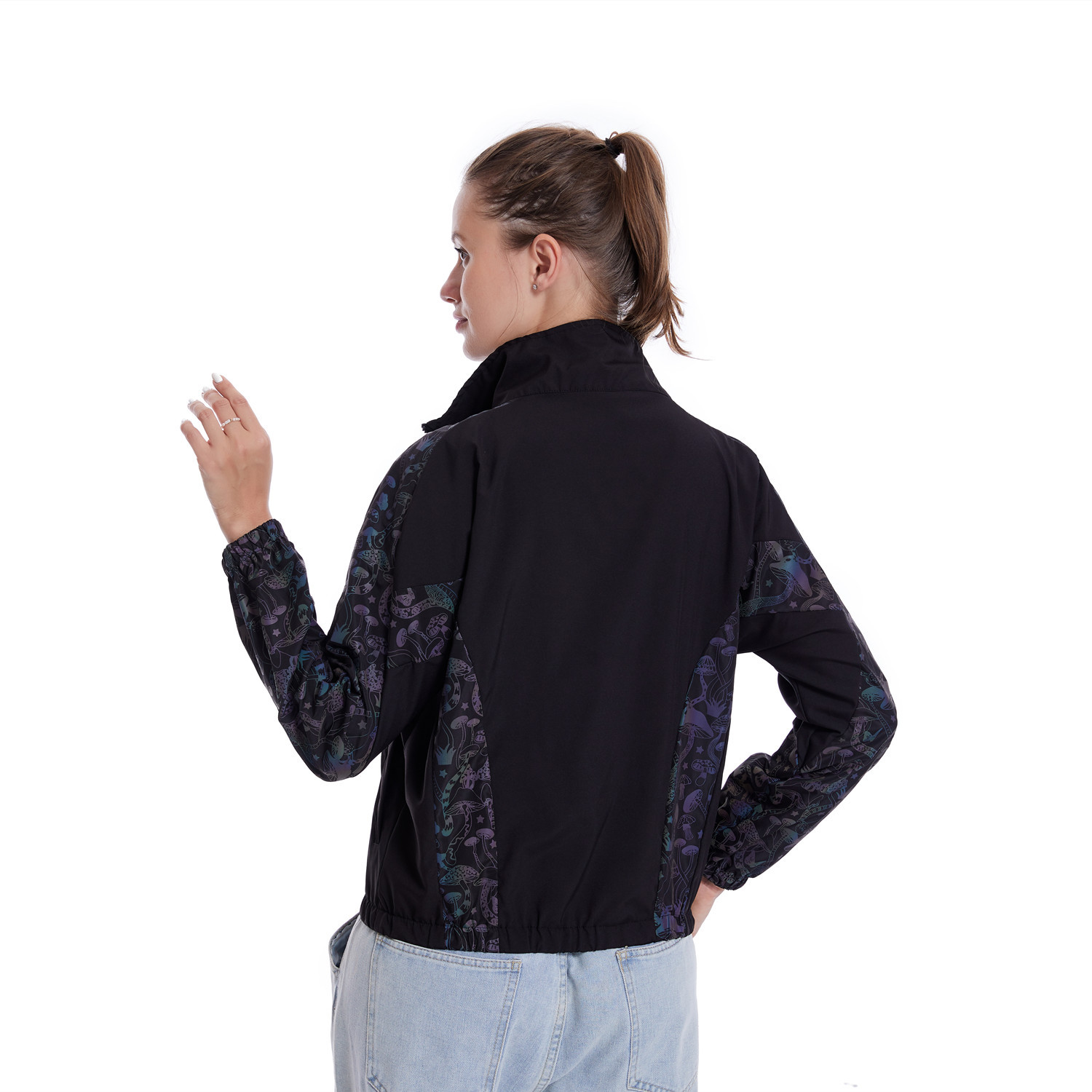 Casual Jacket Women's Loose Zip Mushroom Reflective Coat - Image 4