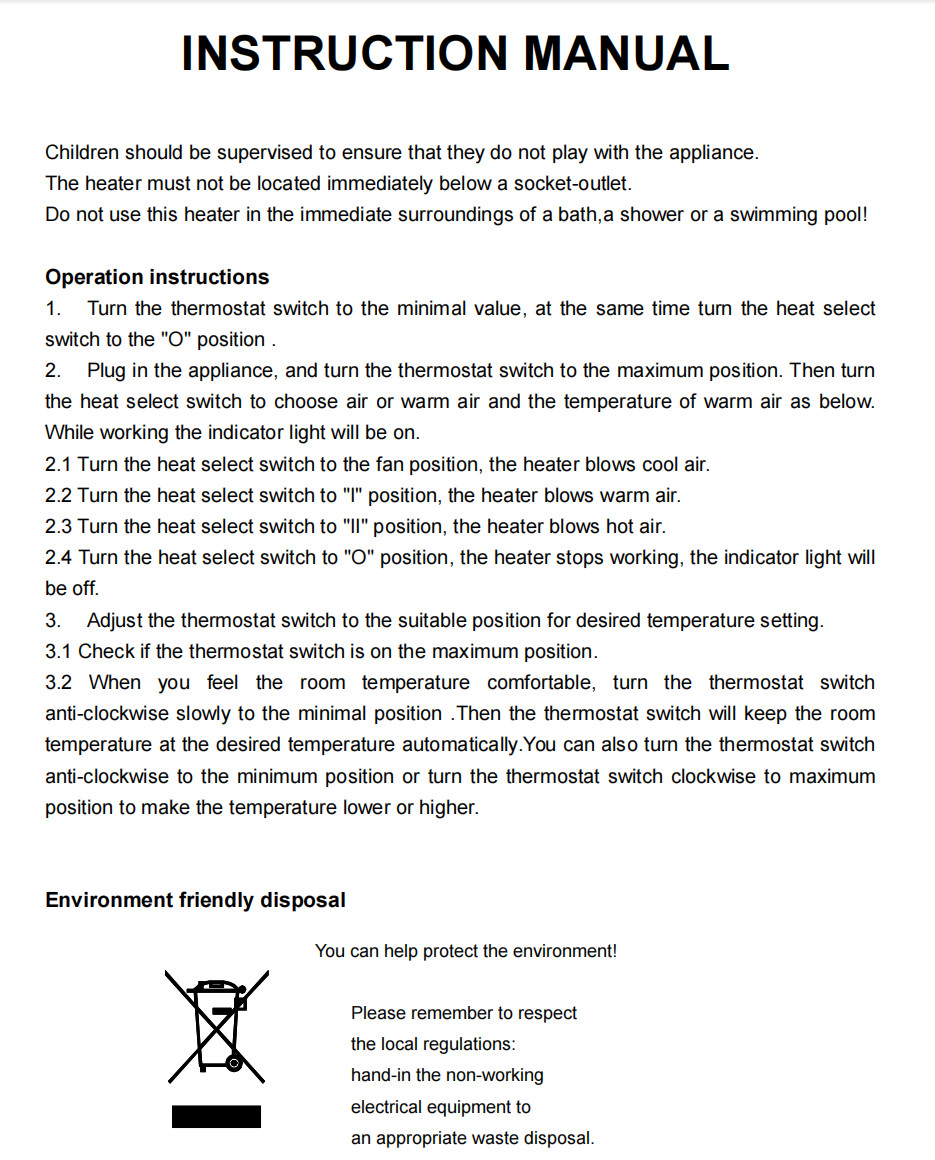 230V Fan Heater Portable Electric Hot Warm With 2 Heat Settings Overheat Protection