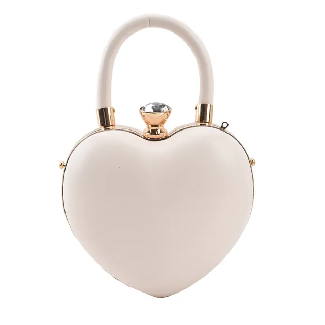 Popular Personality Western Style Handbag Shoulder Chain Slung Heart shaped White - Shop at LoveMi
