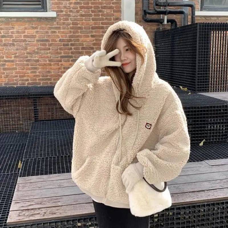 Female Student Loose Lamb Wool Baseball Uniform Jacket