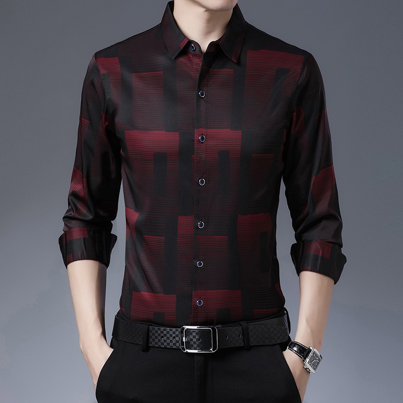 Long Sleeve Shirt Men's Middle-aged Floral Casual Loose Lapel Thin Top