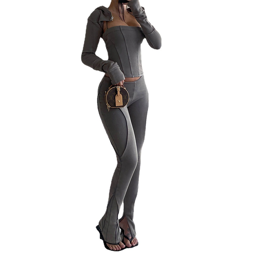 Cross Waist Micro Flare Trousers Outer High Waist Slim Fit Ladies