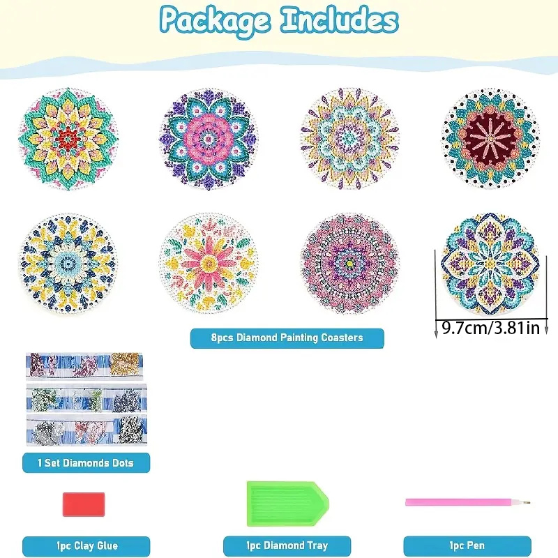 Diamond Art Drawing Coaster With Bracket, DIY Mandala Pattern Diamond Art Coaster, Suitable For Adults And Beginners Diamond Drawing Kit, Diamond Kit Craft Supplies, Exquisite Gifts For Frien