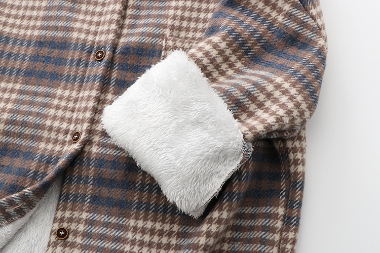 Plush Woolen Coat Long-sleeved Plaid Shirt