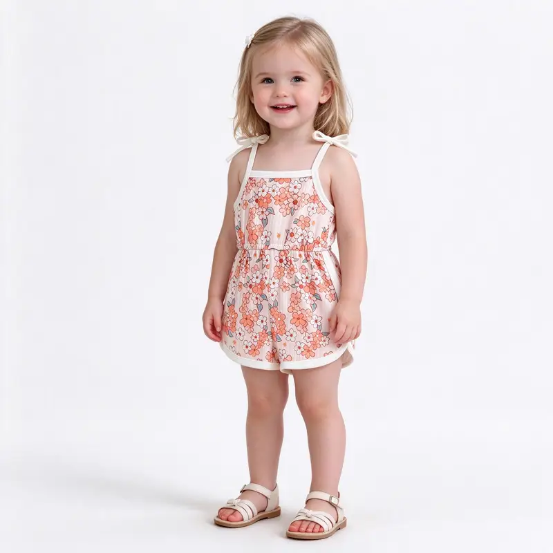 Toddler Baby Girl Clothing,floral Jumpsuit With Tie Up,jumpsuit Baby, Suspender Game Set