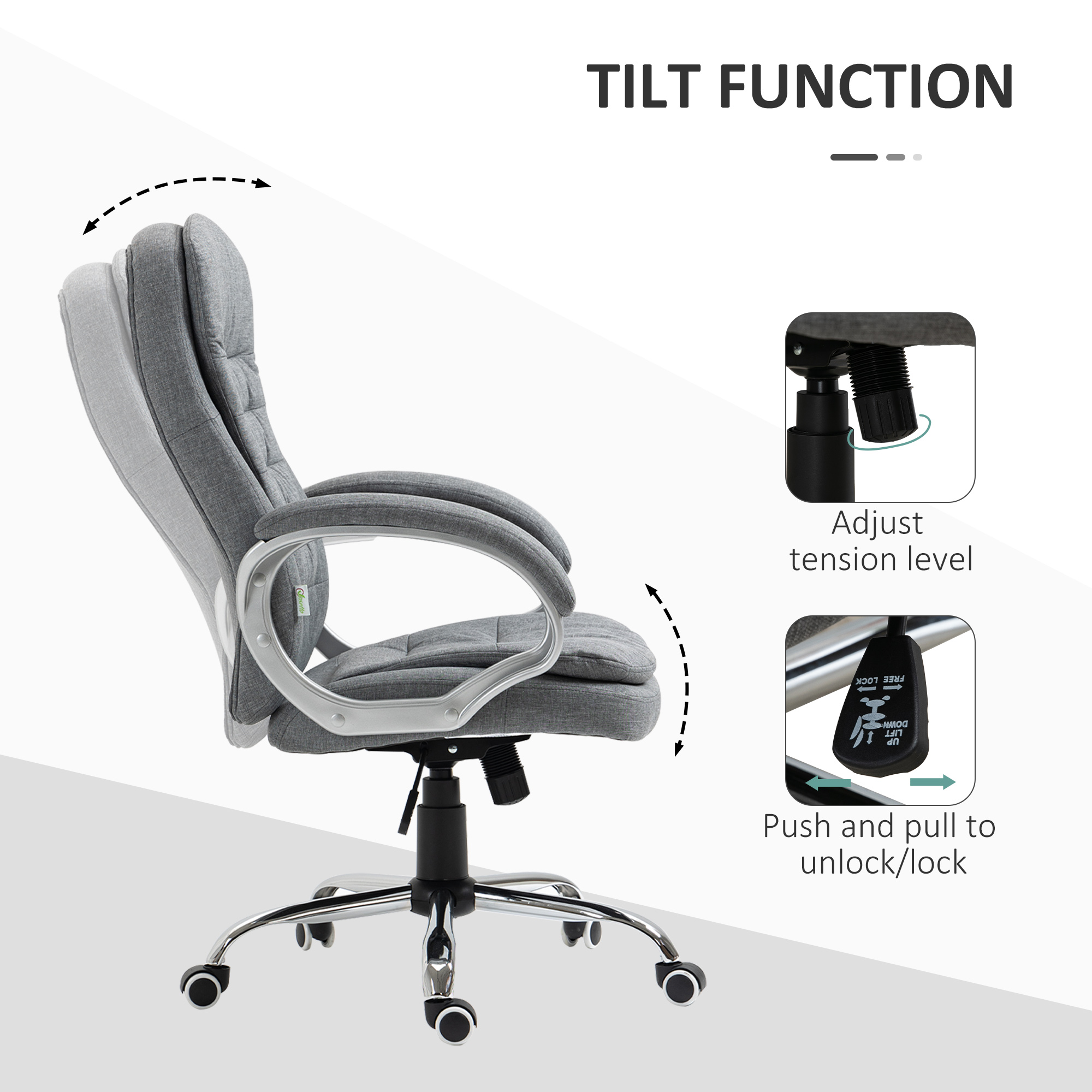 Vinsetto High Back Executive Home Office Chair Adjustable Height Upholstered Padding Gray_voghion.com