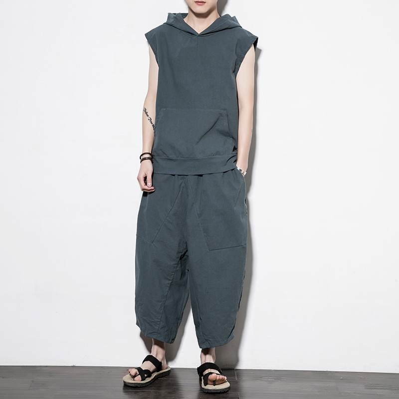 Sleeveless Vest Men's Solid Color Ethnic Style Suit Casual Loose Hip-hop Clothing