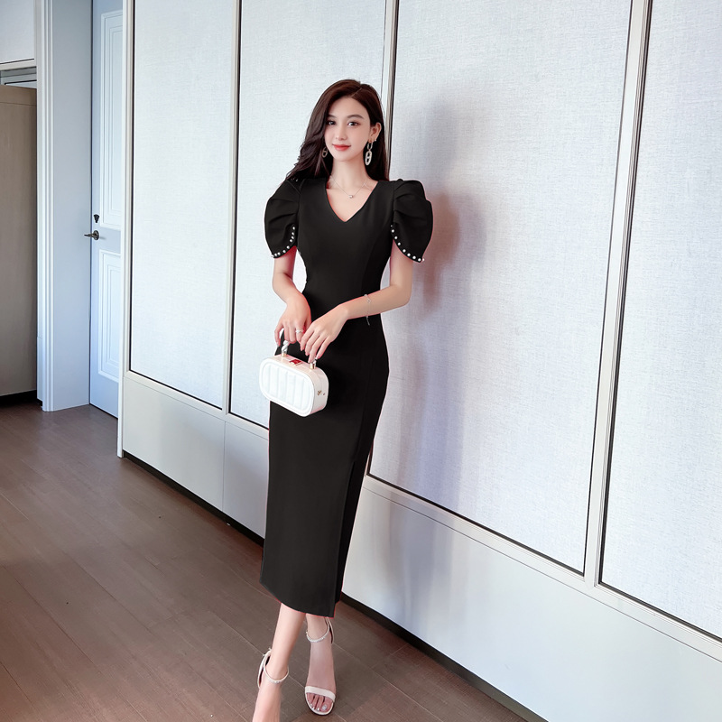 Feminine Short Sleeve Waist Pack Hip Dress Black - Shop at LoveMi