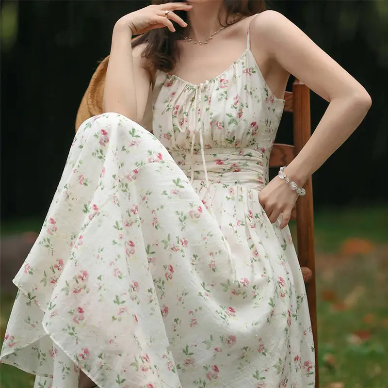 French Retro Pleated Floral Dress