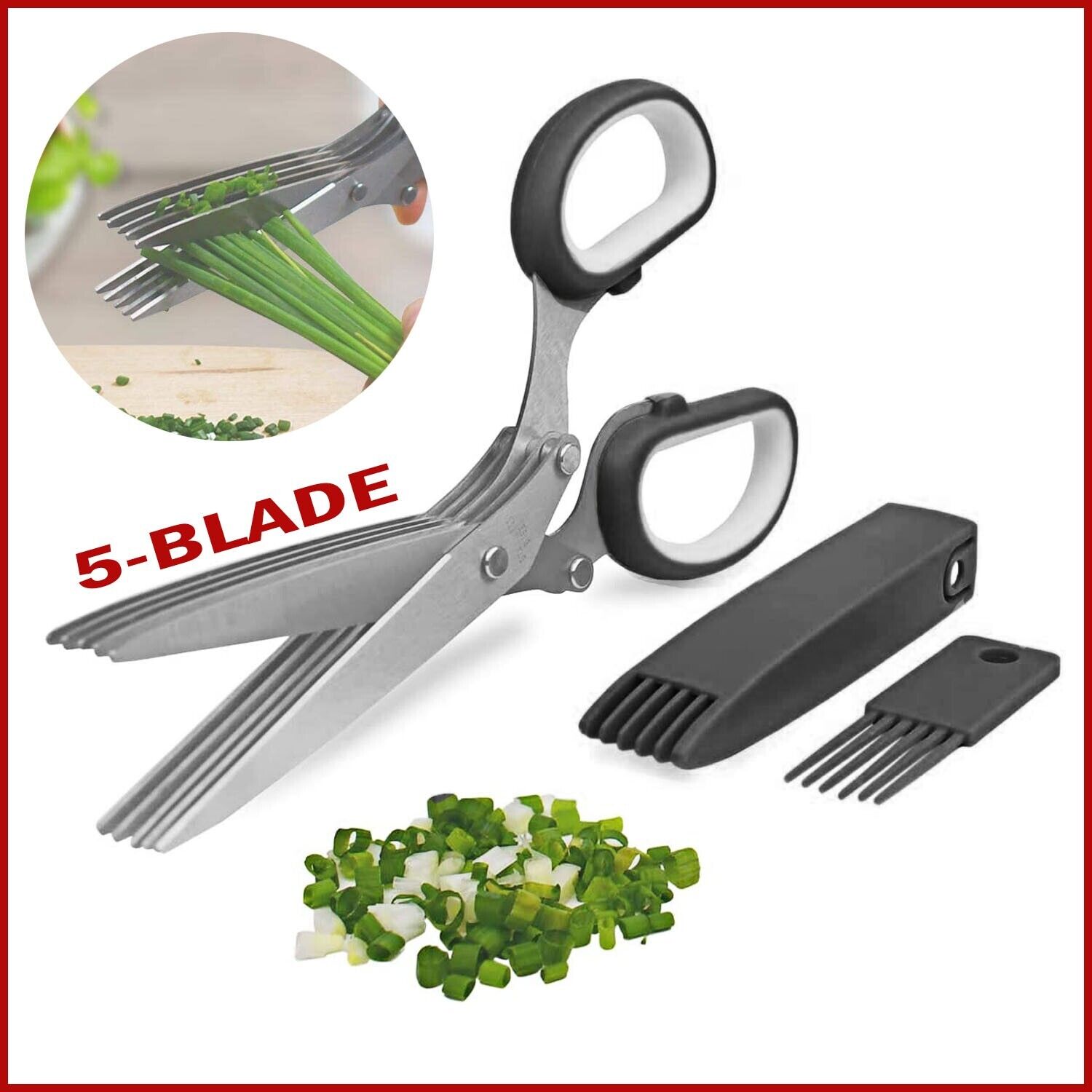 Multi-blade Stainless Steel Herb Scissors. we ship only inside the US, USPS First Class Package 2 Day Handling , 2-5 Day Shipping. Herb Cutter Scissors 5 Blade Scissors Kitchen Multipurpose Cutting Shear with 5 Stainless Steel Blades & Safety Cover & Clea