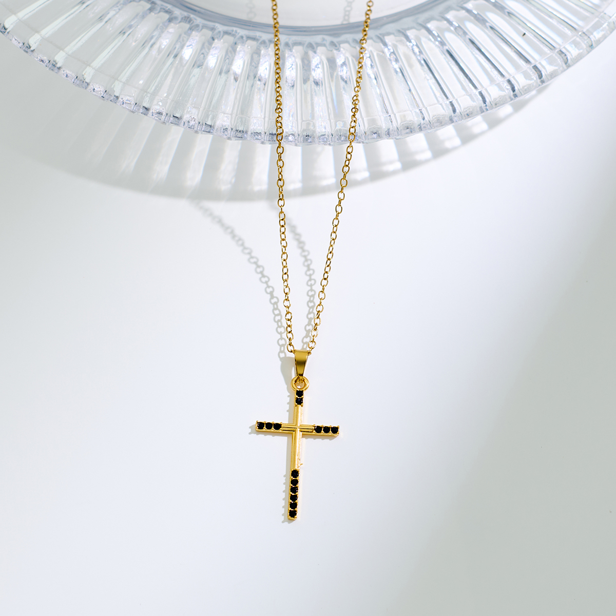 Stainless Steel Inlaid Zircon Cross Pendant Necklace — view 3