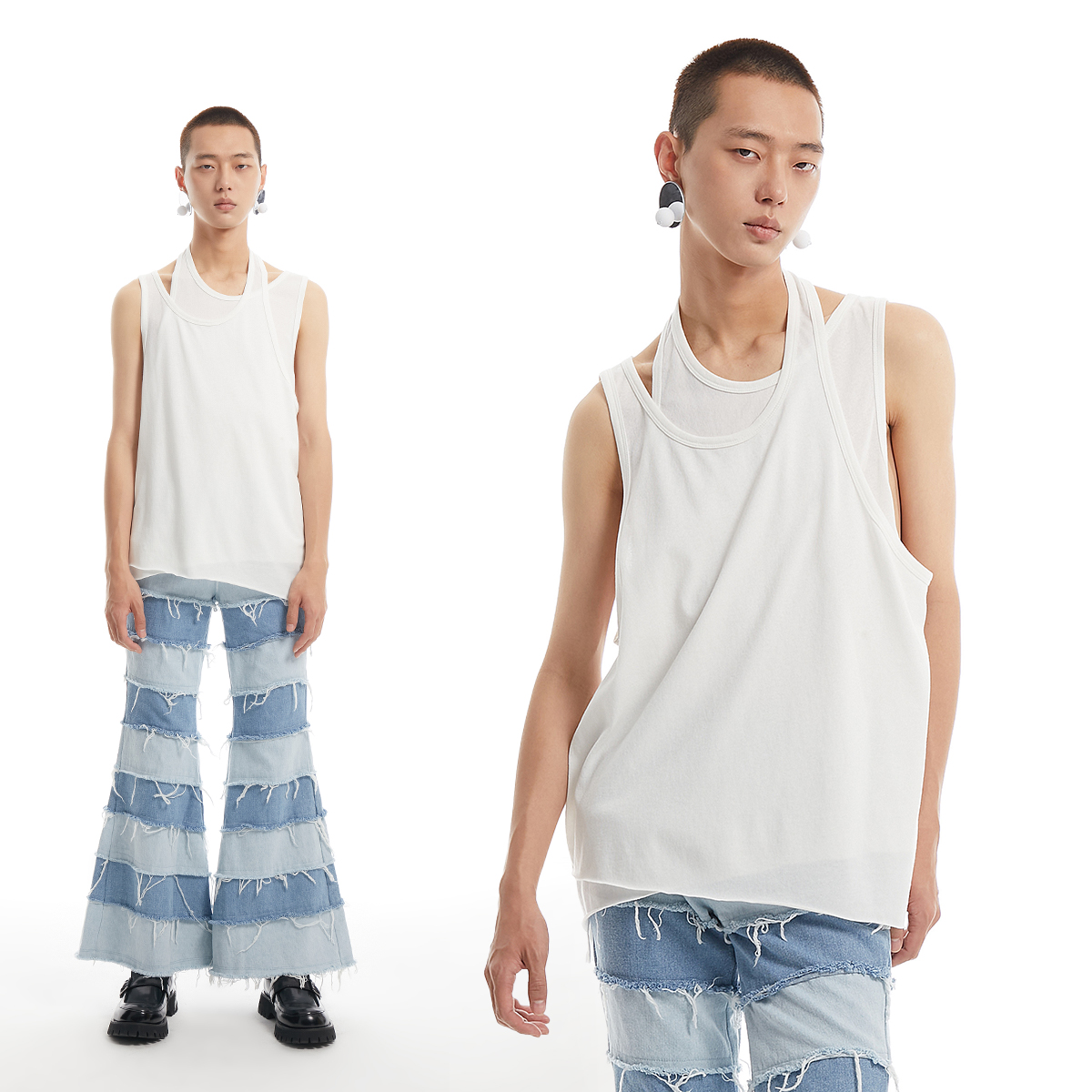 Loose Leisure Lazy Style Fake Two-piece Double-layer Vest T-shirt