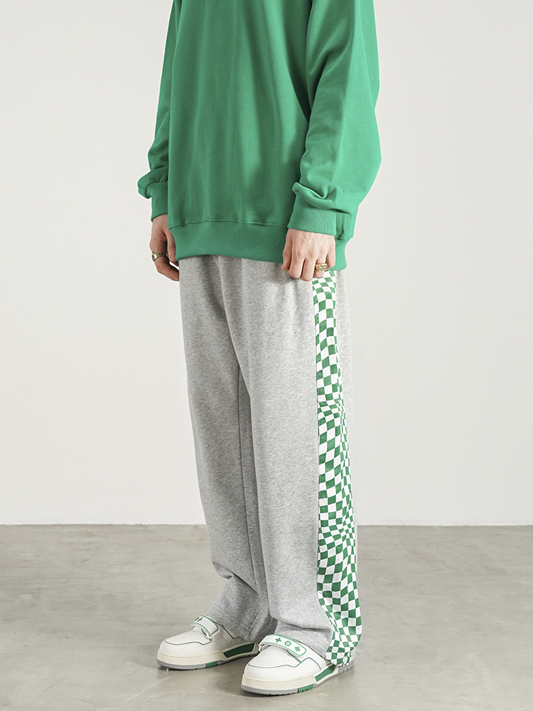 Hip Hop Retro Chess Stitching Straight Loose Sweatpants
