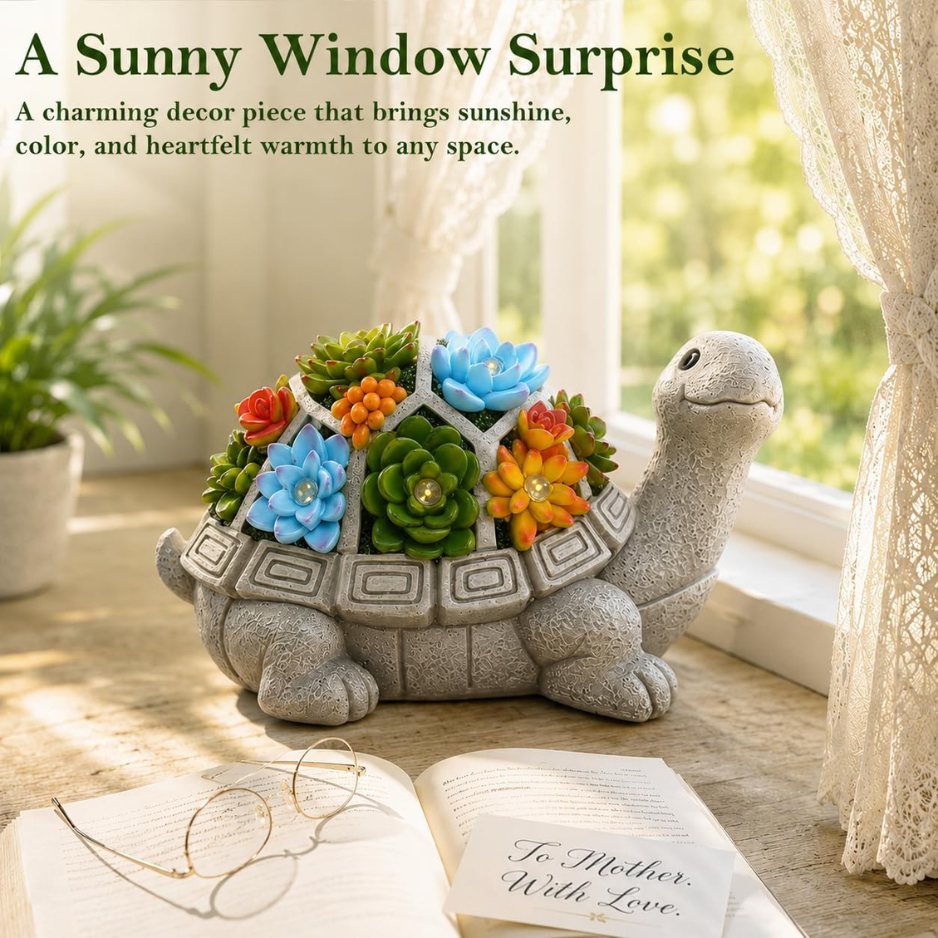 Statue de tortue solaire d'extérieur, 7 lumières LED succulentes – Image 9